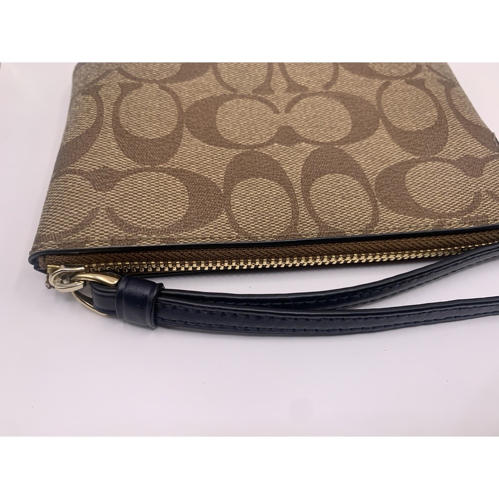 Women's Coach Corner‎ Zip Wristlet In Signature Canvas Khaki Navy - Picture 3 of 5